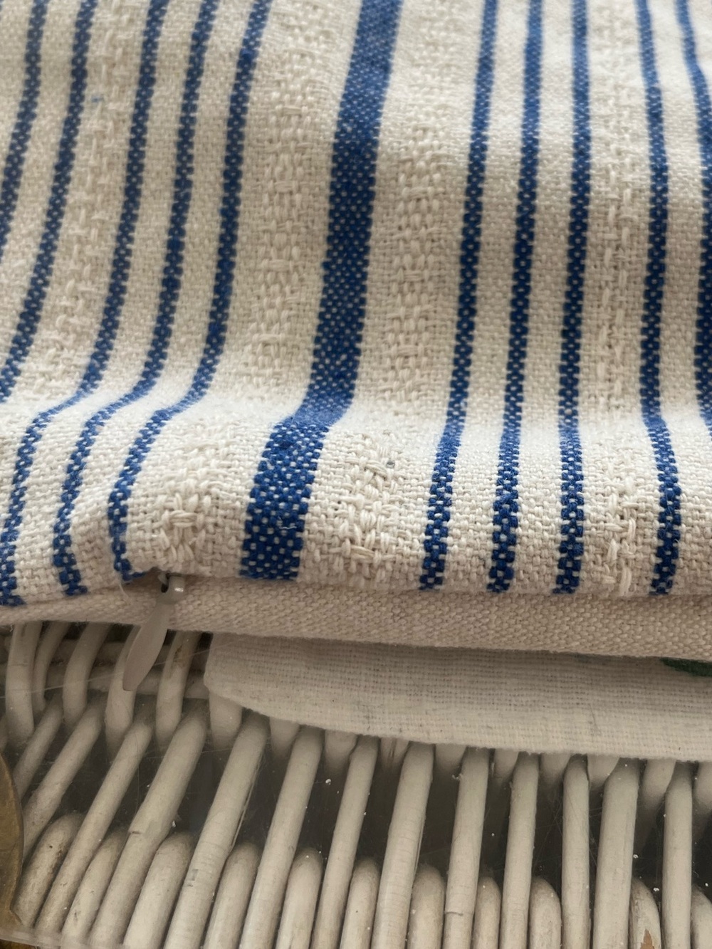 Blue and White Striped Woven throw pillow cover